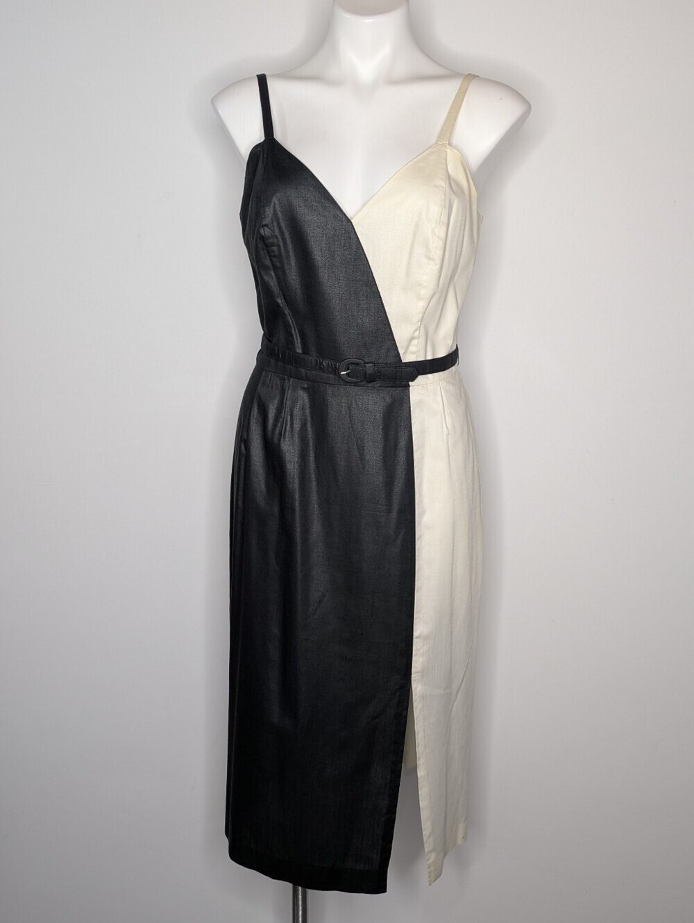 Vintage Vickie V Black White V Neck Spaghetti Strap Midi Dress S/M